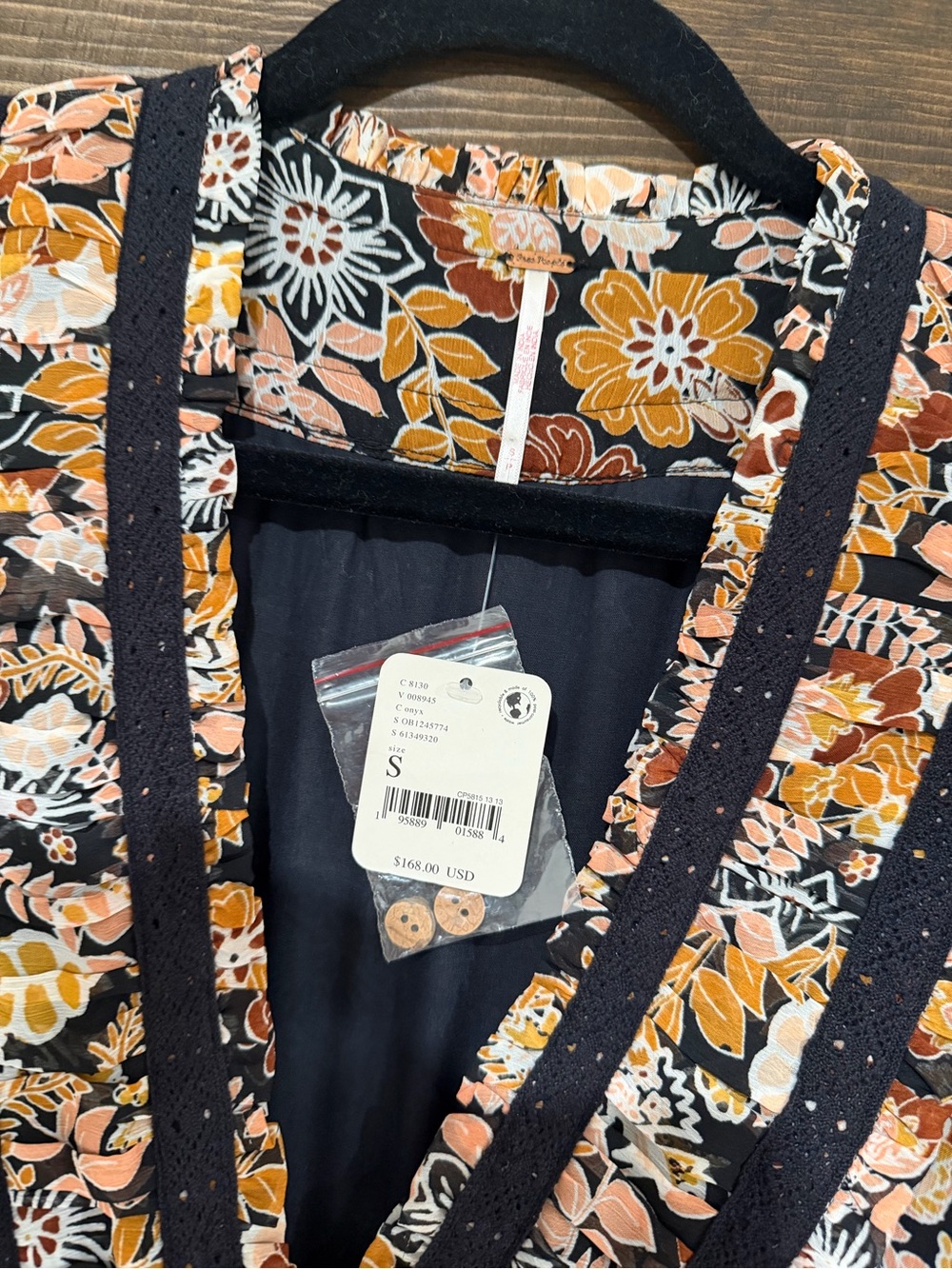 Free People Black Floral Midi Dress with Mustard & Blush Accents - Picture 2 of 4